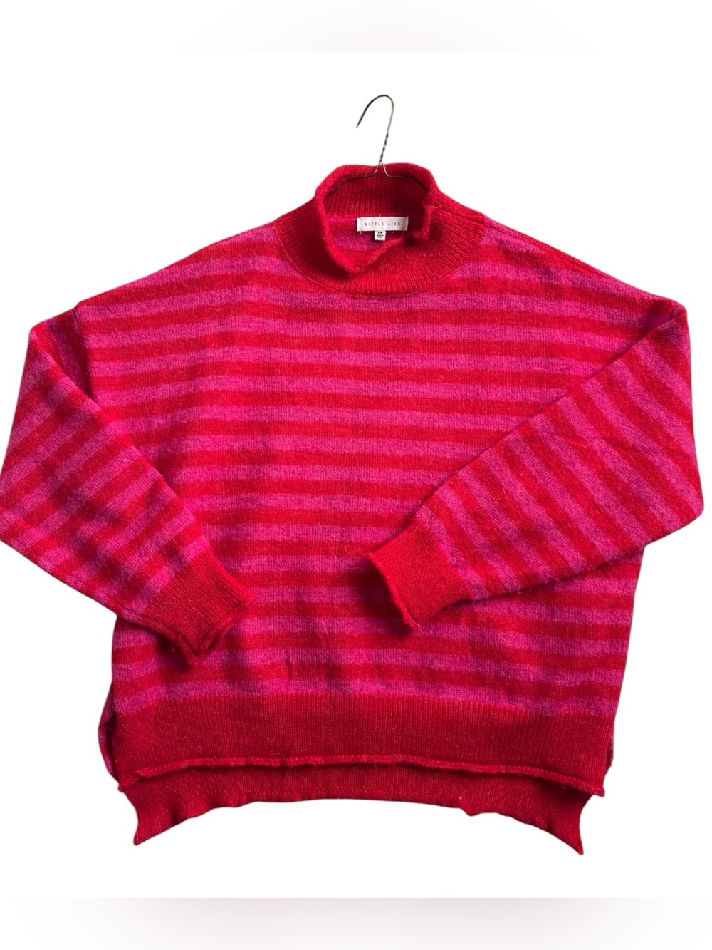 ❤️Little Lies Women’s Pink Red Striped Oversized Slouchy Cowl Turtleneck Sweater